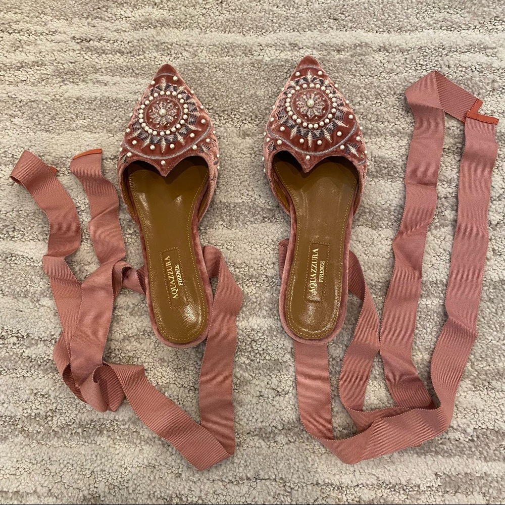 Aquazzura Pink Laced Up Flat